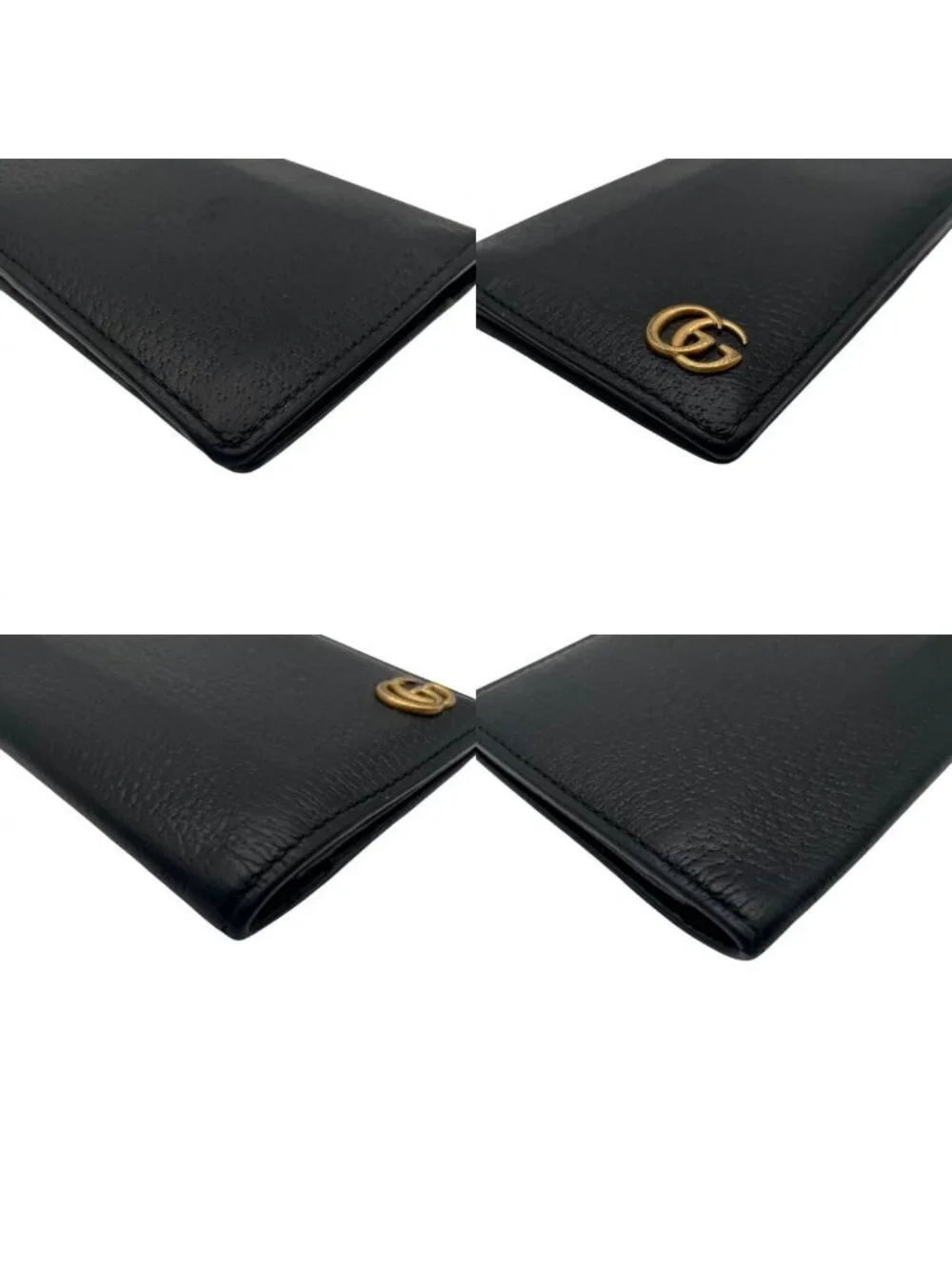 Gucci Wallet GG Marmont Bifold Billfold Leather Black Gold Interlocking Classic